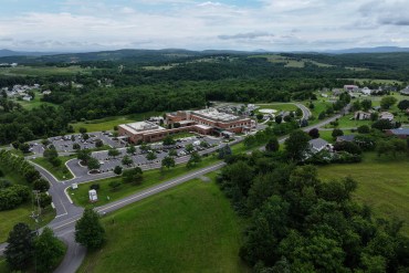 An aerial photo of a hospital in a rural part of West Virginia.