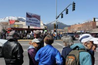 A photo of a crowd of protesters marching in a Montana town.